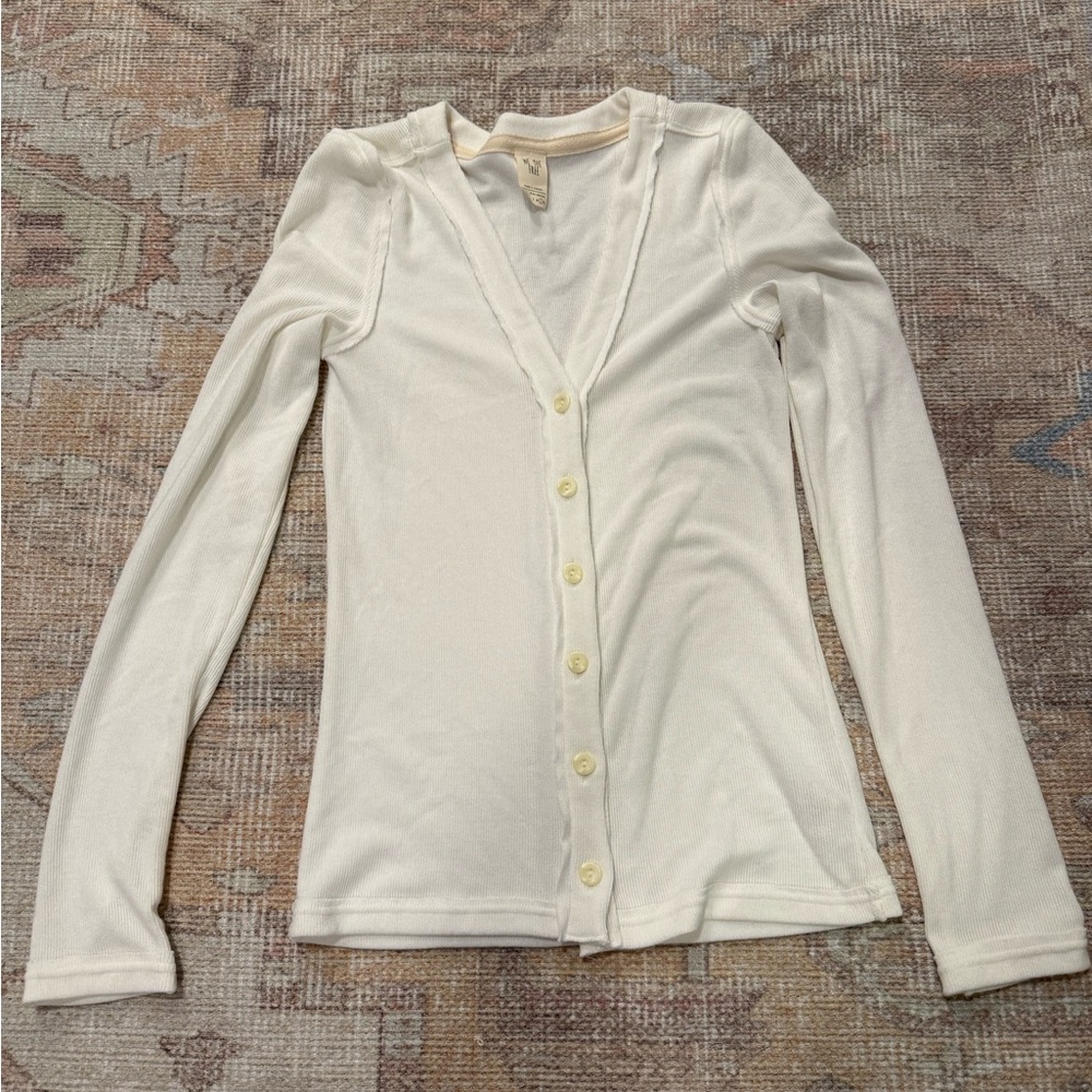 We The Free V-Neck Long Sleeve‎ Ribbed Button Front Women’s L